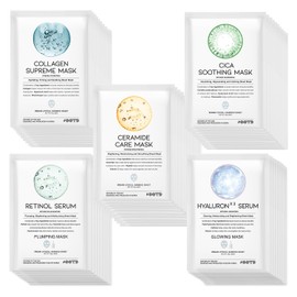 50Combo Korean Face Sheet Mask Gift Pack, Hydrating, Calming, Brightening, Smooting, Rejuvenating, EVE Vegan, Cica, Hyaluron, Retinol, Ceramide, Collagen
