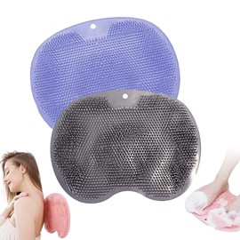 Paquete de 2 cepillos de silicona para ducha y pies, para baño con ventosas, exfoliantes para pies y pies (L-azul gris)
