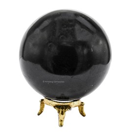 Amazing Gemstone Black Tourmaline Crystal Ball with Stand - 3" Inches Large Crystal Sphere Meditation Balls for Witchcraft and Decorative Balls