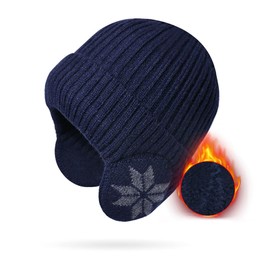 SJTJSPX Winter Hat Men Women Knitted Hat Warm Ear Muffs Thickened Wool Hat Outdoor Windproof Beanie Hat Sports Cycling Ear Warmer Winter Thermal Hat for Running Skiing Snowboarding, navy