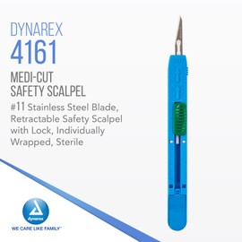 Dynarex Medi-Cut Disposable Scalpel - Retractable Safety Scalpel with Lock - #11 Stainless Steel Blade - Individually Wrapped & Sterilized - Box of 10