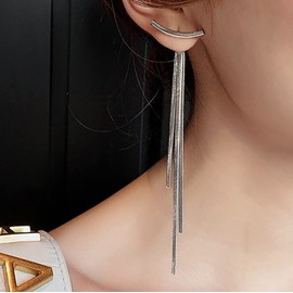 TseenYi Long Chain Tassel Drop Earrings Silver Snake Chain Earrings Bow Irregular Drop Earrings Long Dangle Drop Earrings Jewellery for Women and Girls