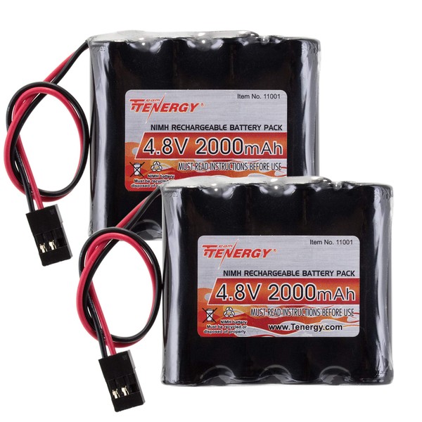 Tenergy 2 Pack NiMH Receiver RX Battery with Hitec Connectors 4.8V 2000mAh High Capacity Rechargeable Battery Pack for RC Receivers, RC Aircrafts and More