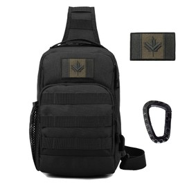 Tactical Sling Backpack, Molle Shoulder Backpacks Military Chest Pack Bag Crossbody Outdoor Bags with USB Charging port, CA Flag Patch and Carabiner(1 Pack Black)
