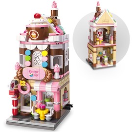 HIGH GODO City Street View Girls Dessert House Building Set, MOC Creative Store Model DIY Toys Set, Unique Home Decor, 344 PCS Ideas Birthday Holidays Toy Gift Kids Girls Age 6-12