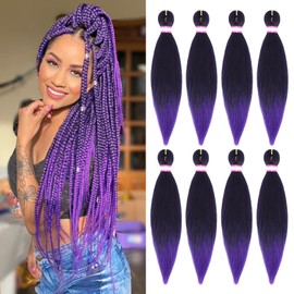 Dorsanee Ombre Purple Braiding Hair Pre Stretched 20 Inch 8 Packs Braiding Hair Extensions for Crochet Box Braids Twists Locs Hair Itch Free Soft Yaki Texture Hot Water Setting (20inch,#1B/Purple)