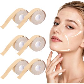 6 Rollos Cinta Lifting Facial, Cinta Antiarrugas para Cara Suave y Muy Elástico, Parches Antiarrugas Diseñados para Reafirmar y Tensar la Piel, Reducir Arrugas (2.5cm*5m/Rollos)