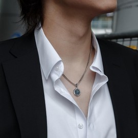 AWNL OM Pendant Necklace,Bloodstone Pendant Set In 925 Silver,Necklace with Stainless Steel Chain 24 IN,Gift for Men