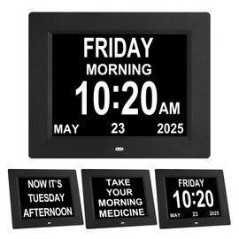 TMC 【New 2026】 Dementia Clock Large Digital Clock for Seniors, Large Display with Custom Alarms, Digital Calendar Alarm Day Clock with Day & Date for Elderly, Clear Numbers Alzheimer (Black, SD)