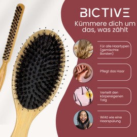 BICTIVE® Set von 2 Wildschweinborsten Bürsten mit Toupierkamm. Naturhaarbürste, Sleek Bun Bürste, Haarbürste Wildschweinborsten