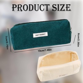 Ktnyl Pack of 2 Pencil Case Corduroy Fabric Pencil Case Corduroy Large Storage Capacity Pencil Case Pencil Case Pencil Case School Pencil Case for School, Green + White, Corduroy