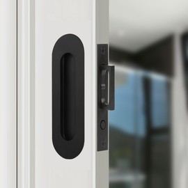 gifsin Sliding Pocket Door Hidden Handle, 304 Stainless Steel Pocket Door Hardware, Recessed Flush Finger Pulls, Heavy Duty Edge Pull with Pop Out Ring Pull (Black, 6 inch)
