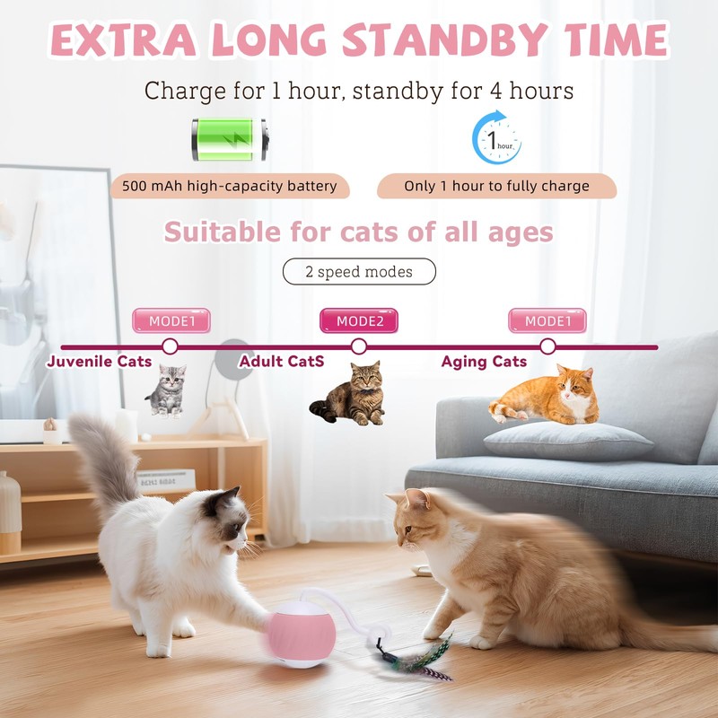 EUWLY Automatic Cat Ball Toy Cat Interactive Toy (Pink)