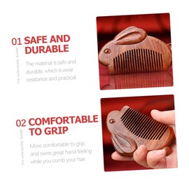 Minkissy 2pcs Natural Sandalwood Hair Comb Fine Tooth Comb for Wavy Straight Hair Rabbit Design All Occasions