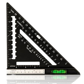 Beslands 7 inch Rafter Square with Level, Aluminum Metal Triangle Ruler Carpenter Square Woodworking Layout Tool Aluminum Triangle Tool Stainless Steel Ruler (Black)