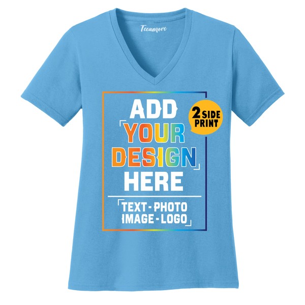 TEEAMORE Women Custom V Neck T Shirt Add Your Text
