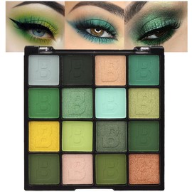 evpct 16 Colores Verde Brillo Sombra de Ojos Paleta Maquillaje Impermeable Oscuro Verde Claro Amarillo Naranja Marrón Brillo Altamente Pigmentado...  