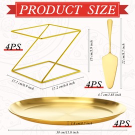 Yiyiring 12 Pcs Pizza Stand Set: 4 Metal Stands, 4 Pizza Pans, 4 Spatulas for Weddings, Party(Gold,Square)
