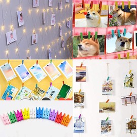 CattleyaHQ 100 Pieces Mini Laundry Pegs,Colorful Wooden Paper Photo Clips Clothespins,Lovely Home Kitchen Garden Party Decoration with with Jute Twine