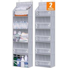 AOODA 2 Pack Over the Door Organizer, Large Capacity Closet Door Hanging Organizer, Clear Deep Pockets Baby Organizer Storage for Nursery, Bathroom, Bedroom, Pantry, Diapers (Grey)