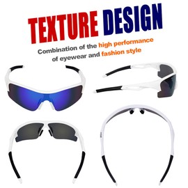 O2O Polarized Sports Sunglasses for Men Women Teens Youth Running Driving Golf Durable Frame (White, Blue)