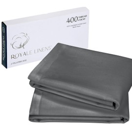 Royale Linens 400 Thread Count 100% American Grown Cotton Queen Pillowcase Set - Luxury Sateen Queen Pillow case - 20"x30" Inch - Soft & Smooth Set of 2 Grey Pillowcases - (Queen, Spanish Slate)