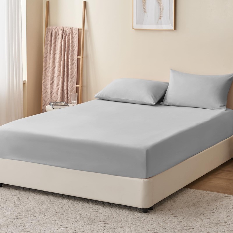 RUIKASI Superking Fitted Sheet Deep - Light Grey Bottom Sheet
