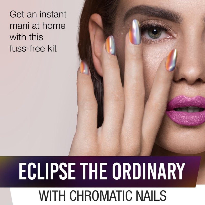 Ardell Nail Addict Chrome Eclipse, Press On Nails, Short Round