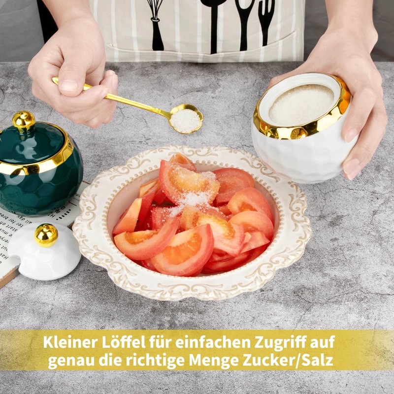 TELANKS Sugar Bowl with Lid and Spoon, Salt Jar with