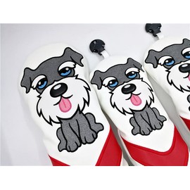 Golf Headcover Driver 440cc 460cc DR/Wood FW 2pcs/3 Piece Set Waterproof with Conversion Doug for Akita Inu (Schnauzer)