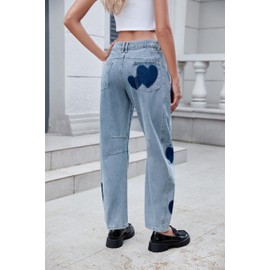 LifeShe Women's Wide Leg Baggy Jeans Low Waist Heart Barrel Loose Denim Pants Light Blue