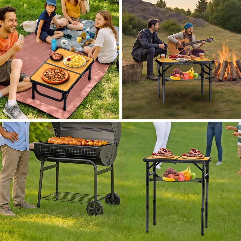 Anbte 2ft Camping Table Foldable with Storage Net, 3 Adjustable
