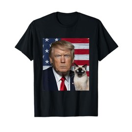 Funny Trump And Siamese Cat Political USA Flag Election 2024 T-Shirt
