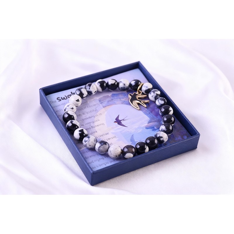 Gowvvxu Flying Swallow Bracelet Bird Jewelry Natural Stone Orca Beads