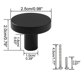 Mokife 6 Pack Drawer Knobs Black Matte, Round Kitchen Cabinet Handles Modern, Furniture Door Hardware Pulls for Chest of Cupboard Dresser Wardrobe Closet, 25x20mm