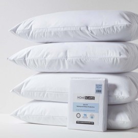 HOMESCAPES Set of 4 King Size Waterproof Pillow Protectors Hypoallergenic Anti Dust Mite Washable 48 x 91 cm Pillow Covers Oeko-Tex Certified Soft & Breathable with Zip Closure