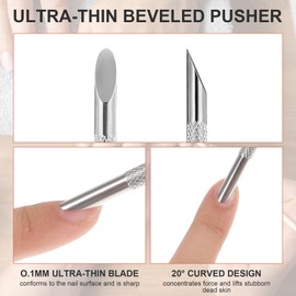 AOZUO Cuticle Pusher and Cutter Remover, Professional Dual-Ended Stainless Steel Nail Cleaner with 20 Pcs Grit Sandpaper Sheets Nail Care Polish Tool for Manicure Pedicure Nail Art
