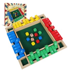 GOTHINK 12 inch Shut The Box Dice Game with 10pcs Dices Colorful Traditional Wooden Table Math Board Game 10 Numbers for Kids Adults, Family Classroom Home or Pub Bar 1-4 Players