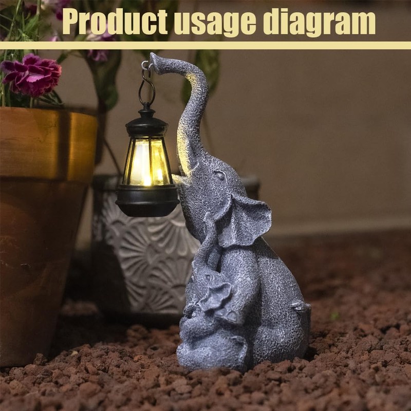 Elephant Solar Lantern,Waterproof Night Light, Lawn Landscape Light,Unique Garden Lamp,Resin