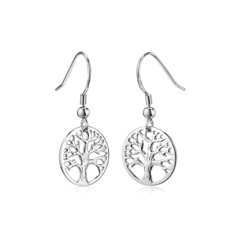 MATERIA Women's Drop Earrings Sterling Silver Celtic Tree of Life