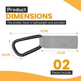 BeeGo® 2 Pcs Stroller Hooks - Pram Hook Clips - Heavy Duty Buggy Clips for Bags, Shopping Bags and Baby Travel Essentials - Non-Slip, Universal Pushchair Accessories - Carry 5kg per pram Clip, Grey
