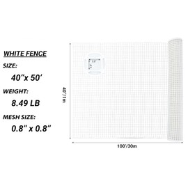 PotatoLife Plastic Hardware Mesh Netting, Garden Netting, Temporary Fence, Tree Guards, Safety Net for Balcony, Deck, Stair Railing, Animal Barrier, Poultry, Deer, with 50 Zip Ties, 40'' x 50', White