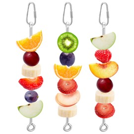 VOXGET 3 Pcs Bird Food Holder for Cage, Parrot Food Treat Skewer Hanging Fruit Vegetable, Stainless Steel Bird Foraging Toy for Cockatiel Parakeet Budgie Macaw Small Animals Feeder -Silvery, 3 Pcs
