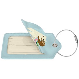 Buyidec 2 Pack Alpaca Llama Sloth Luggage Tags for Suitcases, Leather Baggage Tag with LoopName Id Card Cover Travel Bag Labels Set for Women Men Boys Girls Kids