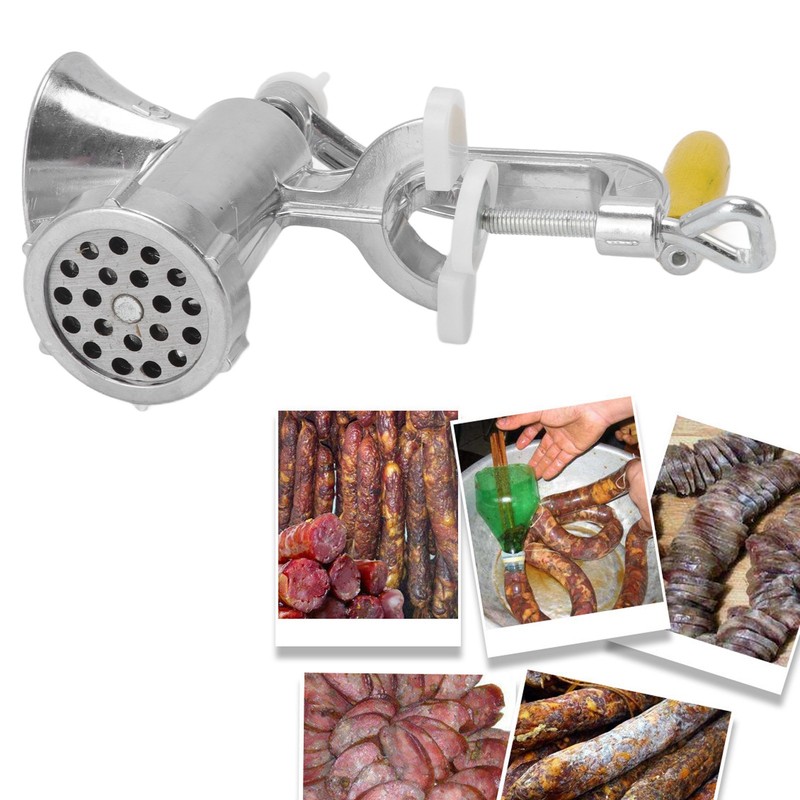Meat Grinder Small Aluminum Alloy Composite Wood Incisive Blade Silver