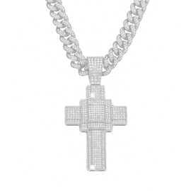 KNITUKL Iced Out Cuban Link Chain for Men, Miami Style Silver and Gold Plated Bling Necklace, Diamond Hip Hop Jewelry (Cross-B silver)