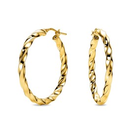 MIORE Jewellery Handmade in Italy, Earrings 925 Silver, Hoop Earrings 925 Silver, Twisted Hoop Earrings 30 mm Diameter, Earrings Gold-Plated 18K Gold, Round Hoops Earrings Women's Earrings, Gold