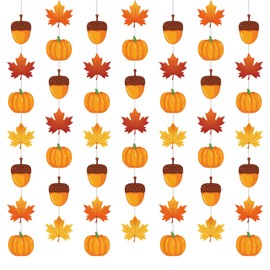 Xinnun 8 Pcs Fall Hanging Decorations Thanksgiving Ceiling Hanging Decor Fall Maple Leaf Pumpkin Acorn Paper Banner Autumn Garland Backdrop for Thanksgiving Party Indoor Outdoor Wall Door Decor