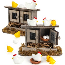 Nicunom 20Pcs Miniature Retro Wooden Chick Coop, Mini Family Chickens, Hen, Chick, Egg, Chicken Nest Ornament for Fairy Garden Accessories, Micro Landscape Lawn Decor