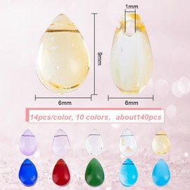 GOMAKERER 140 Pcs 10 Colors Teardrop Glass Beads, Transparent Water Drop Pendant Smooth Beads Mixed Color Loose Spacer Beads for Bracelet Necklace Jewelry Making